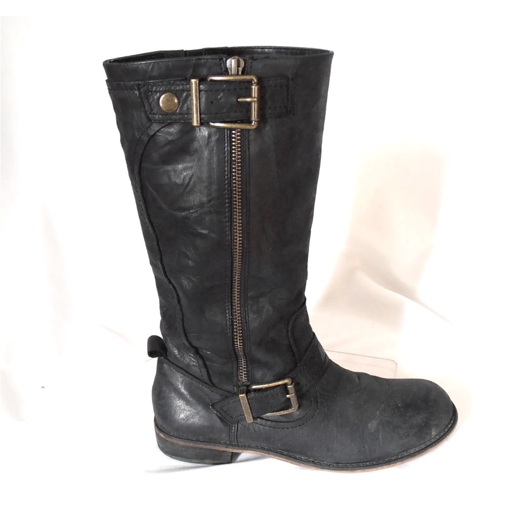 BLACK GIANNI BINI “RIDE ON’ SOFT WRINKLED LEATHER WITH BRASS BUCKLES SIZE 9